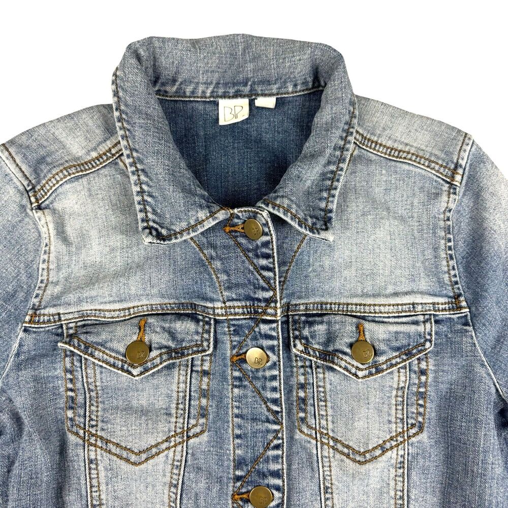 BP Jacket Women's Large Blue Jean Denim Long Sleeve Button Up Pockets Casual Top - Picture 2 of 7